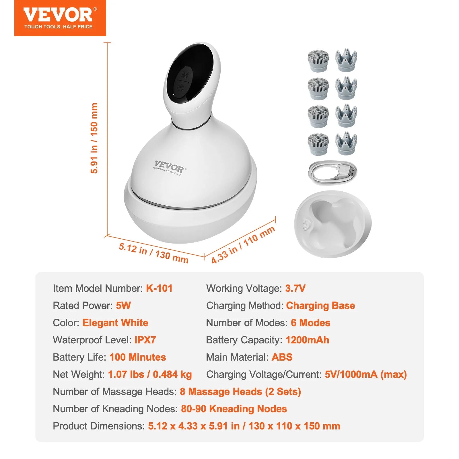 VEVOR Rechargeable Waterproof Scalp Massager 