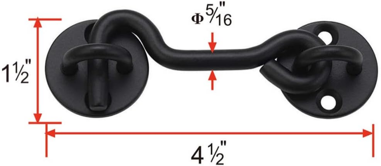 4” Privacy Hook and Eye Gate Latch Easy Lock for Barn Door, Black