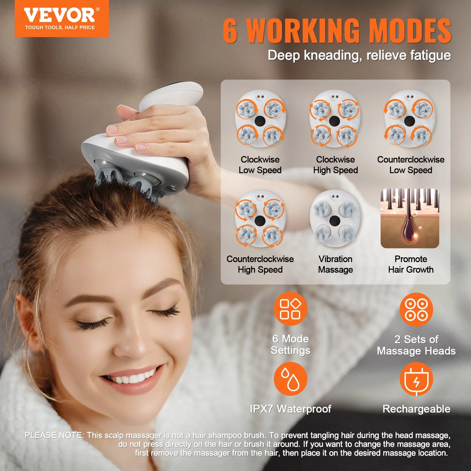 VEVOR Rechargeable Waterproof Scalp Massager 