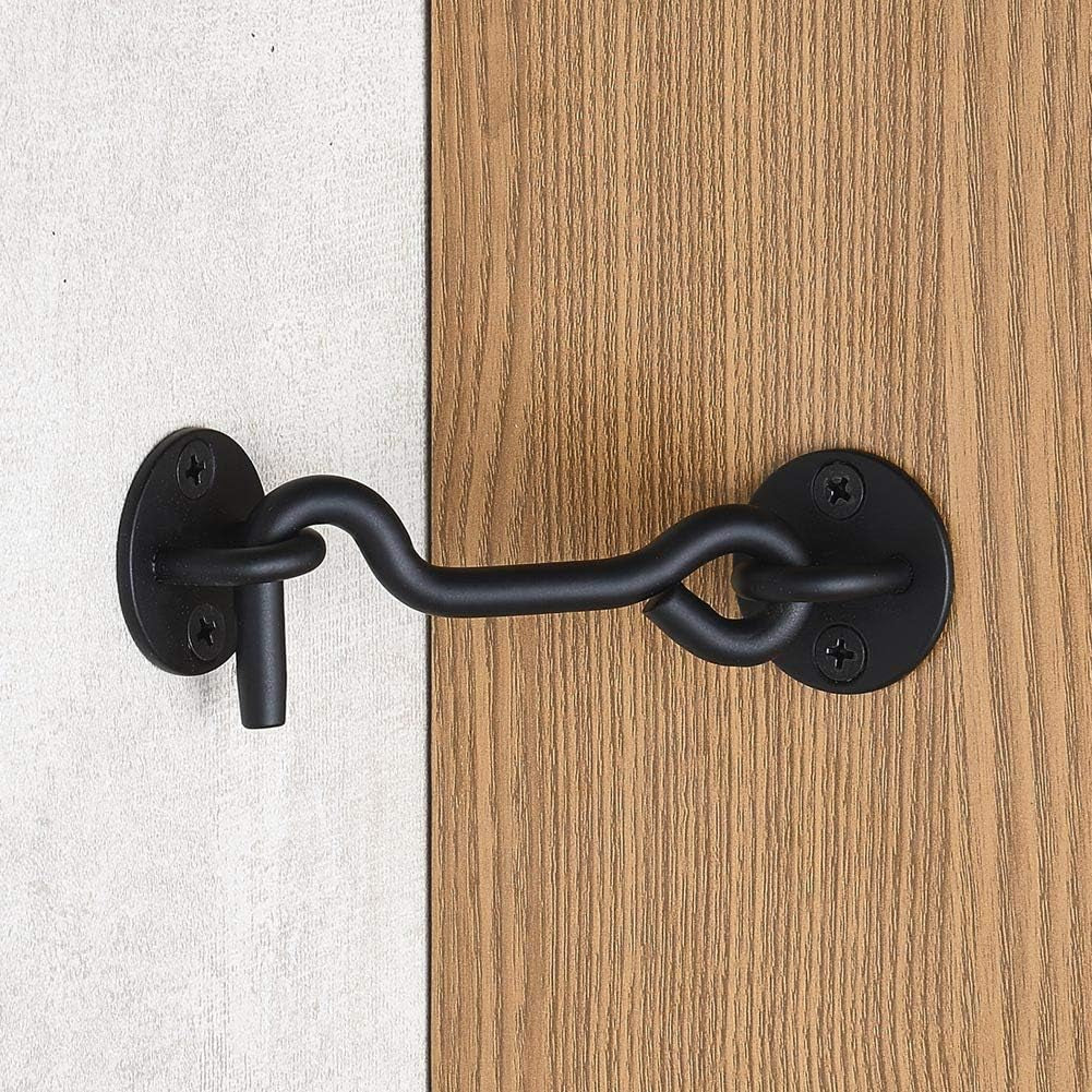 4” Privacy Hook and Eye Gate Latch Easy Lock for Barn Door, Black